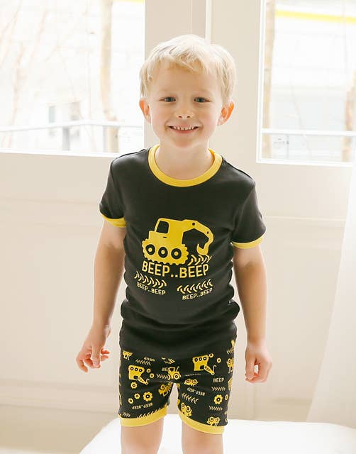 Vaenait Baby Beep Beep Crane Short Sleeve Pajama Set: Black